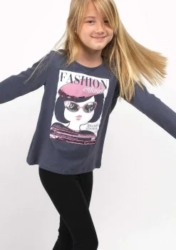 Camisetas De Manga Comprida-Conguitos Camisa Cinza Moda Menina