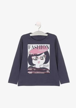 Camisetas De Manga Comprida-Conguitos Camisa Cinza Moda Menina