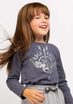 Camisetas De Manga Comprida-Conguitos Camisa Feminina Cinza Rock
