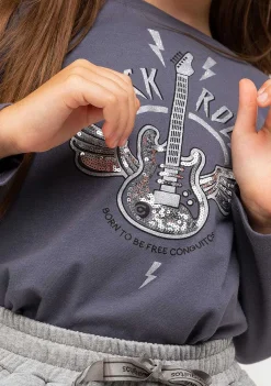 Camisetas De Manga Comprida-Conguitos Camisa Feminina Cinza Rock