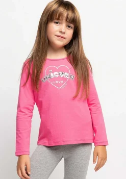 Camisetas De Manga Comprida-Conguitos Camisa Feminina Unicornio Love Fucsia