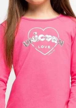 Camisetas De Manga Comprida-Conguitos Camisa Feminina Unicornio Love Fucsia