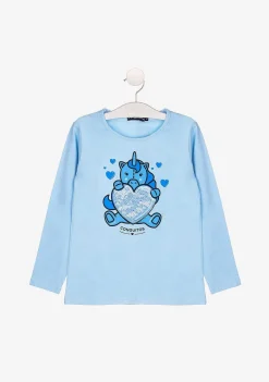 Camisetas De Manga Comprida-Conguitos Camisa Unicornio Azul De Menina