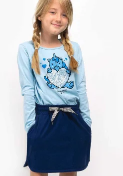 Camisetas De Manga Comprida-Conguitos Camisa Unicornio Azul De Menina
