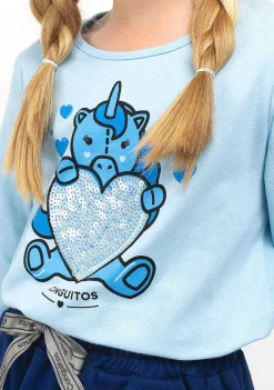 Camisetas De Manga Comprida-Conguitos Camisa Unicornio Azul De Menina