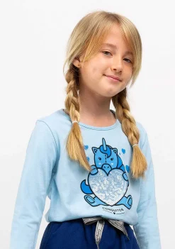 Camisetas De Manga Comprida-Conguitos Camisa Unicornio Azul De Menina