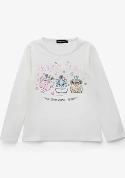 Camisetas De Manga Comprida-Conguitos Camiseta Animal Friends Branca Para Menina