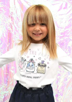 Camisetas De Manga Comprida-Conguitos Camiseta Animal Friends Branca Para Menina