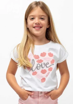 Camisetas-Conguitos Camiseta Branca "Love Kiss" Para Menina