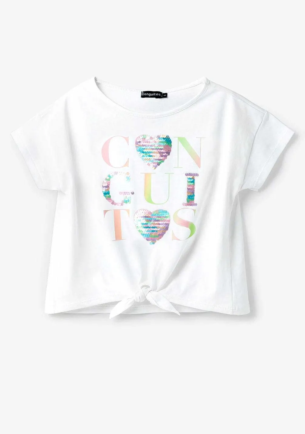 Roupas De Menina-Conguitos Camiseta Com Coracoes De Lantejoulas Brancas