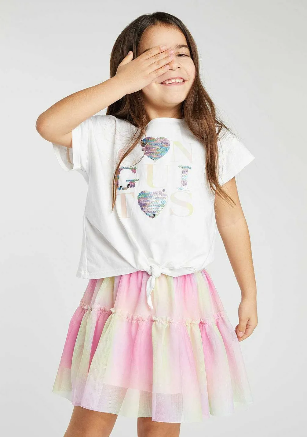 Roupas De Menina-Conguitos Camiseta Com Coracoes De Lantejoulas Brancas