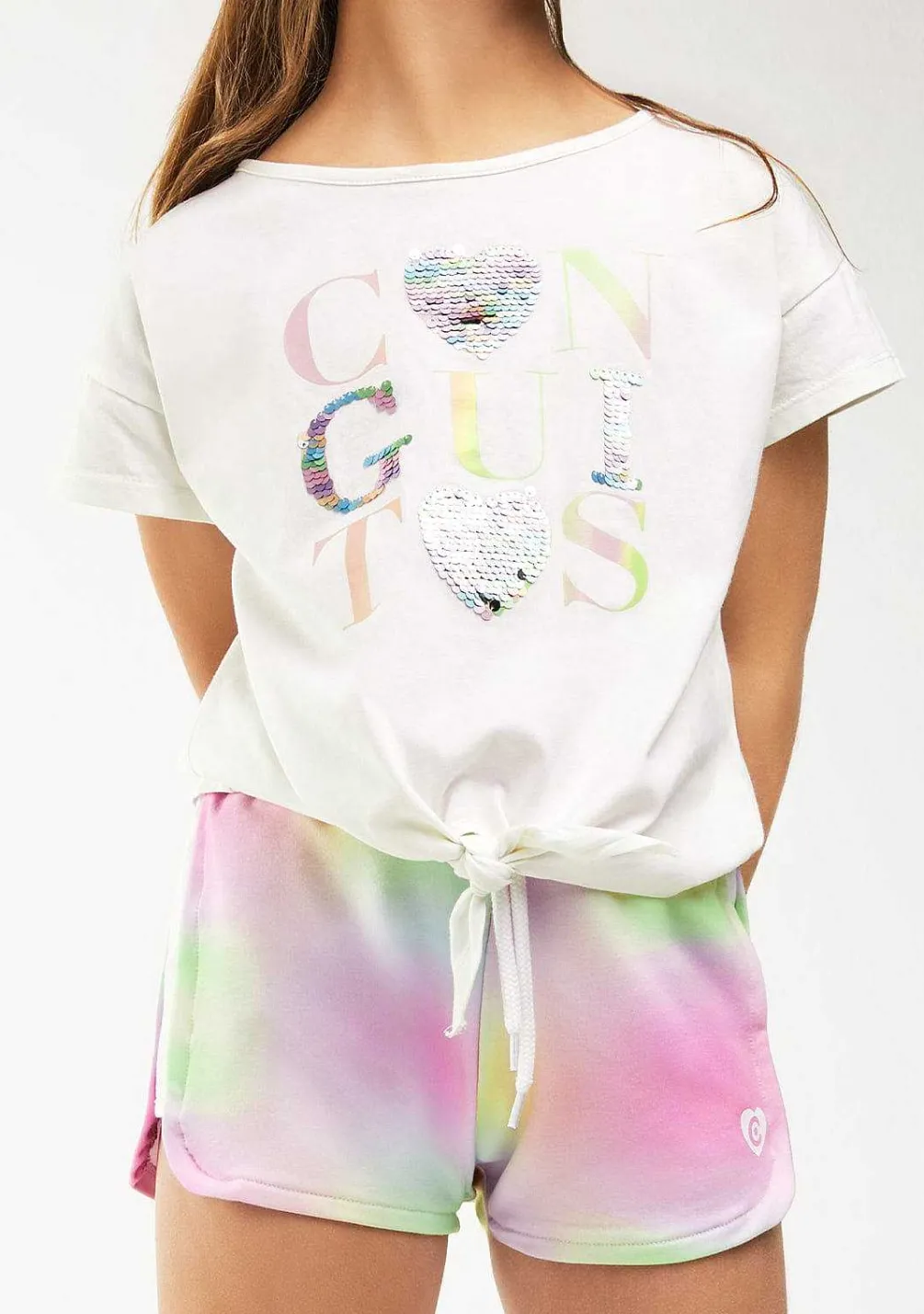 Roupas De Menina-Conguitos Camiseta Com Coracoes De Lantejoulas Brancas