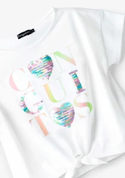 Roupas De Menina-Conguitos Camiseta Com Coracoes De Lantejoulas Brancas