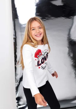 Camisetas De Manga Comprida-Conguitos Camiseta Coracao Branco De Amor Para Menina