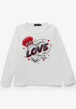 Camisetas De Manga Comprida-Conguitos Camiseta Coracao Branco De Amor Para Menina