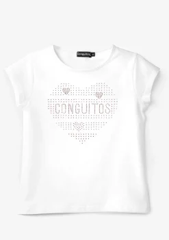 Roupas De Menina-Conguitos Camiseta Coracao Branco