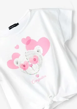 Roupas De Menina-Conguitos Camiseta Coracoes De Urso Branco