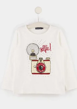 Camisetas De Manga Comprida-Conguitos Camiseta De Algodao "Camera" Para Menina