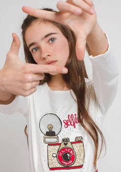 Camisetas De Manga Comprida-Conguitos Camiseta De Algodao "Camera" Para Menina