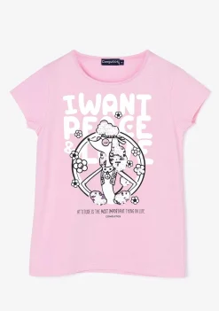 Camisetas-Conguitos Camiseta De Cachorrinho Com Lantejoulas Rosa Para Menina