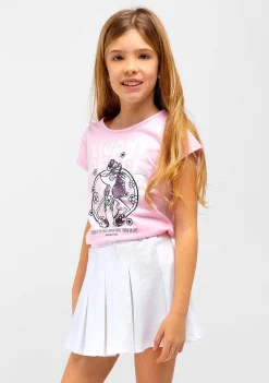 Camisetas-Conguitos Camiseta De Cachorrinho Com Lantejoulas Rosa Para Menina