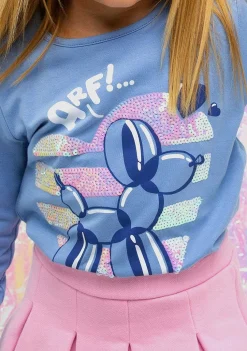 Camisetas De Manga Comprida-Conguitos Camiseta Feminina Com Balao De Cachorro Azul