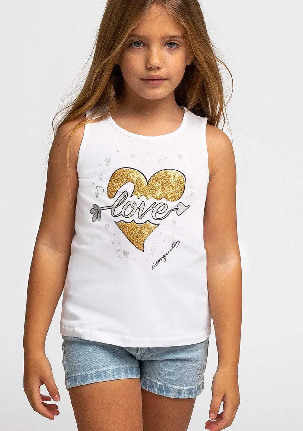 Camisetas-Conguitos Camiseta Feminina Com Coracao Dourado