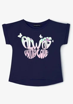Camisetas-Conguitos Camiseta Feminina Com Estampa Borboleta Azul Marinho