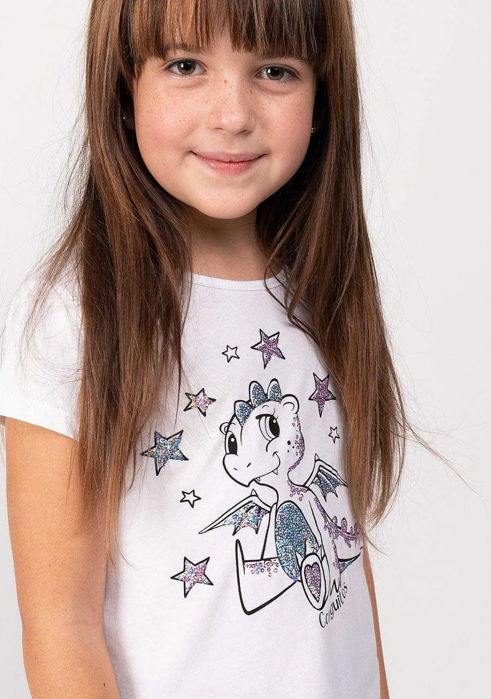 Camisetas-Conguitos Camiseta Feminina Com Lantejoulas Dragao