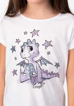 Camisetas-Conguitos Camiseta Feminina Com Lantejoulas Dragao