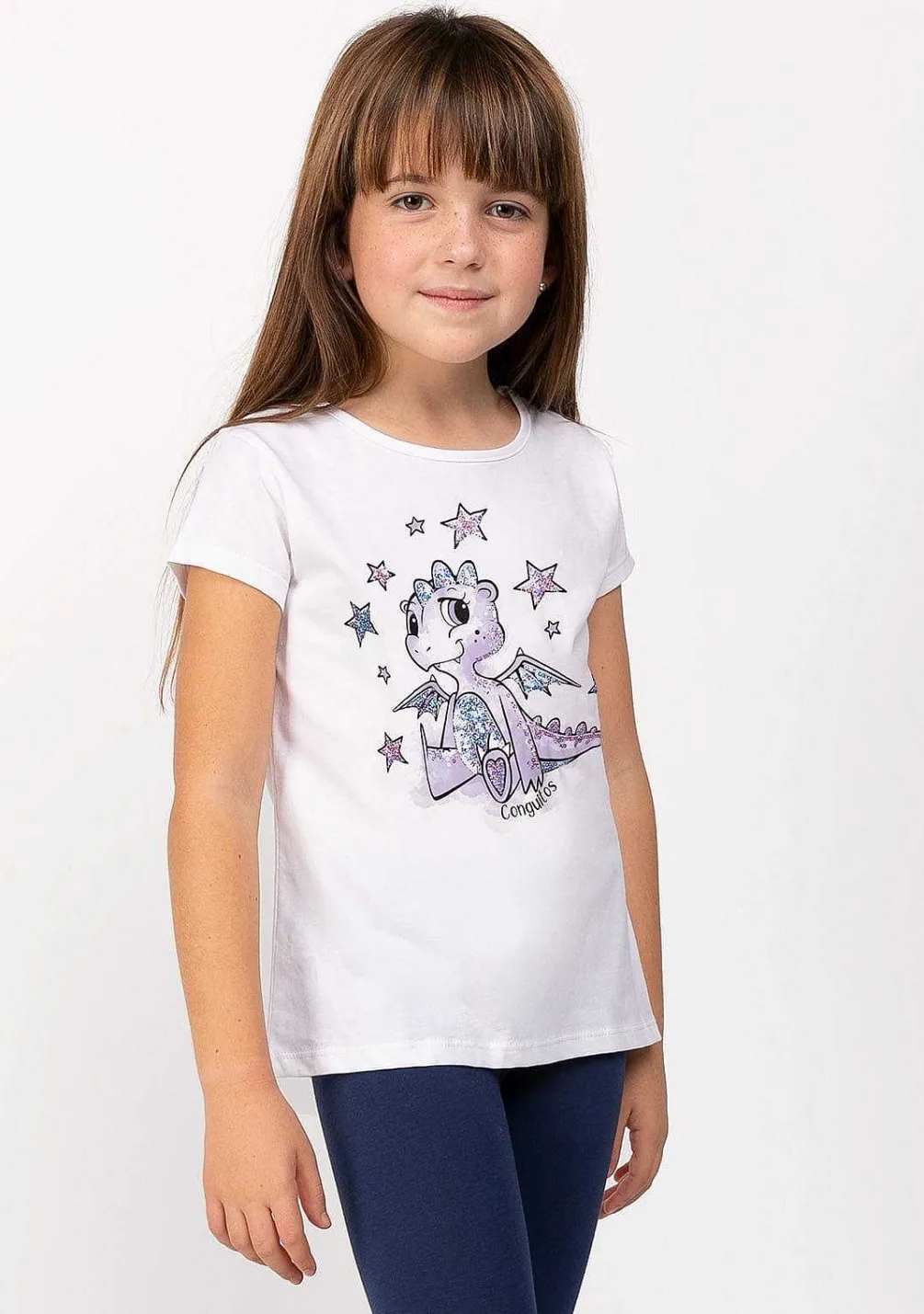 Camisetas-Conguitos Camiseta Feminina Com Lantejoulas Dragao