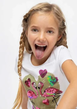 Camisetas-Conguitos Camiseta Feminina Com Lantejoulas "Flamingo"