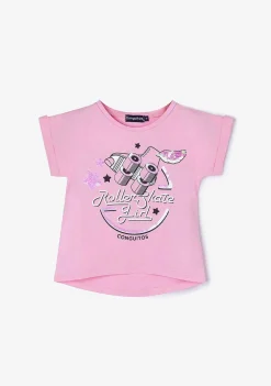 Camisetas-Conguitos Camiseta Feminina Com Lantejoulas E Rolo Rosa