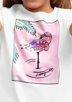 Camisetas-Conguitos Camiseta Feminina Com Lantejoulas Flamingo