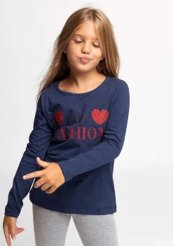 Camisetas De Manga Comprida-Conguitos Camiseta Feminina "Fashion" Da Marinha