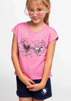 Camisetas-Conguitos Camiseta Feminina Oculos-Coracao Rosa