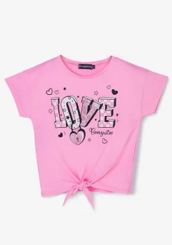 Camisetas-Conguitos Camiseta Feminina Rosa Com Estampa De Amor