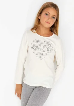 Camisetas-Conguitos Camiseta Feminina Strass Com Coracao Branco