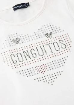 Camisetas-Conguitos Camiseta Feminina Strass Com Coracao Branco