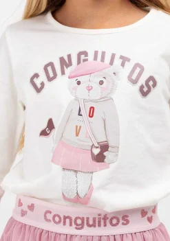 Camisetas-Conguitos Camiseta Feminina Teddy Branca Universitaria