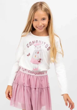 Camisetas-Conguitos Camiseta Feminina Teddy Branca Universitaria