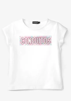 Roupas De Menina-Conguitos Camiseta Flor Branca