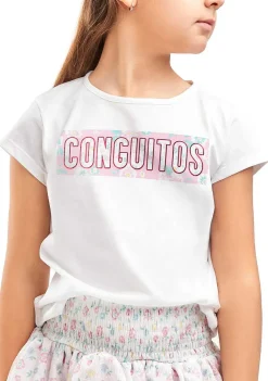 Roupas De Menina-Conguitos Camiseta Flor Branca