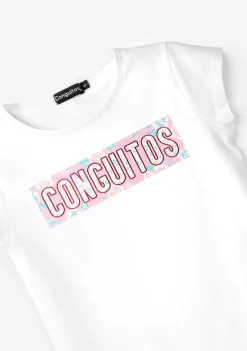 Roupas De Menina-Conguitos Camiseta Flor Branca