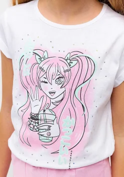 Camisetas-Conguitos Camiseta Manga Estampada Branca Para Menina