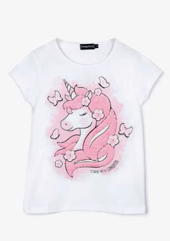 Camisetas-Conguitos Camiseta Unicornio Branca Com Lantejoulas Para Menina