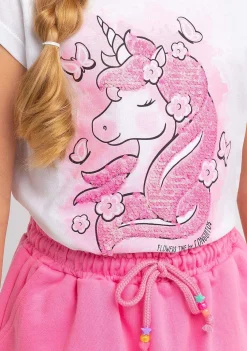 Camisetas-Conguitos Camiseta Unicornio Branca Com Lantejoulas Para Menina