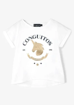 Roupas De Menina-Conguitos Camiseta Unicornio Dourada