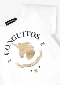 Roupas De Menina-Conguitos Camiseta Unicornio Dourada
