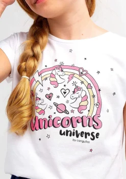 Camisetas-Conguitos Camiseta Unicornio Solar Reativa Feminina Estampa Branca